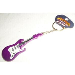 Purple Stratocaster Wood Electric Guitar KeyChain Key Ring
